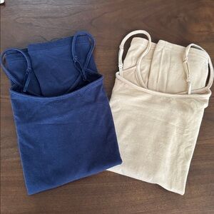 GAP FITTED CAMIS (2) EUC Bronzed Brown Blush + Navy Uniform M Tall COTTON 679252